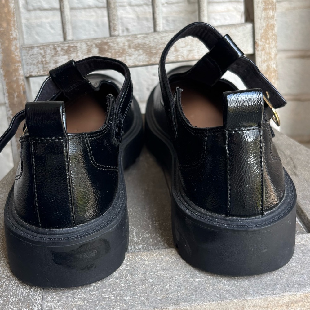 ZARA Black Patent Mary Jane Shoes with Silver Buckle Sz 38/ 8 - Picture 5 of 8